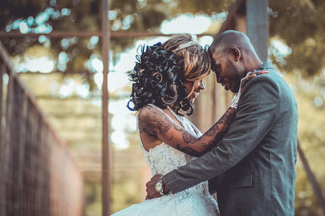 A couple A newly wed couple embracing each other